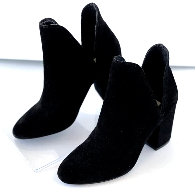 Steve Madden Black Suede Bootie Rookie Cut-out ankle boots Chunky Block Heels, 6