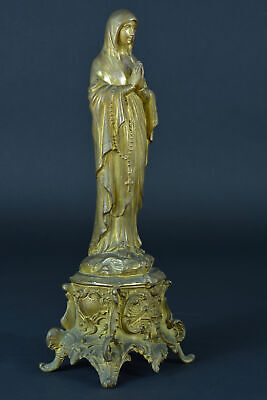 Large& beautiful Virgin statue Our Lady of Lourdes signed André Richir spelter 3