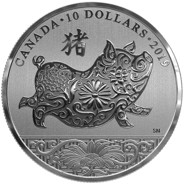 2019 CANADA $10 Lunar Pig 1/2oz .9999 Silver RCM w/COA 农历