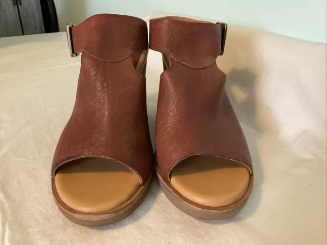 Kork Ease Linden Brown Leather Sandals Shoes Chunky Block Heel Womens Size 9 2