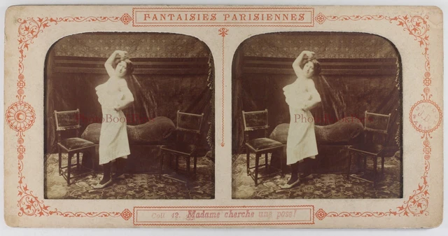 Paris Pariser Weiblich Naughty Mode c1880 Foto Stereo Diorama Vintage P73L4n2