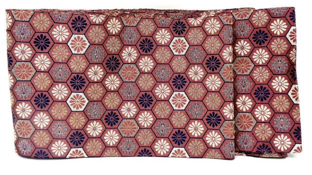 Japanese Brown Floral Metallic Silk Double-Sided Obi 6x176 (Japan)