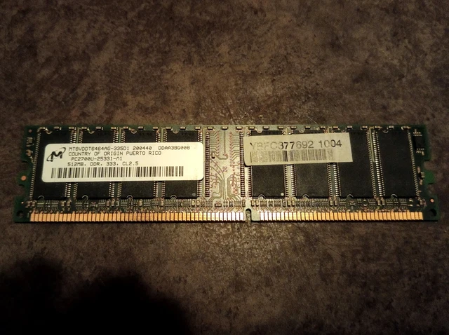 Barrette Mémoire RAM 512 Mo DDR 400 CL3 – MT16VDDT6464AG-40BGB – Occasion