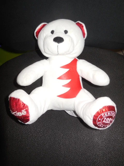 129/ doudou peluche ours blanc rouge 100% purs calins NOCIBE