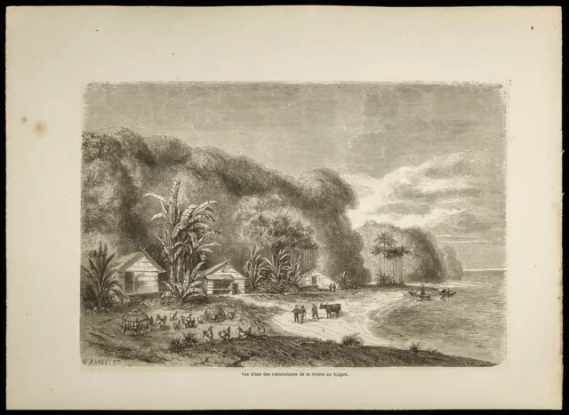 Gravure de 1860 - Vue de l'embouchure de la rivière de Saïgon - Viêt Nam