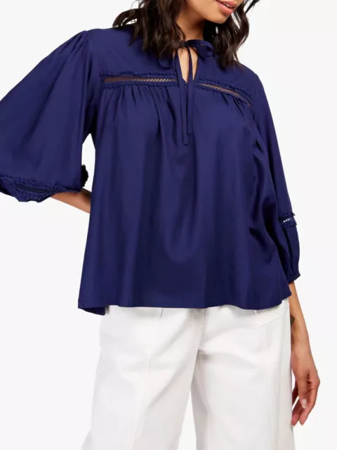 Somerset Alice Temperley Navy Blue Broderie Blouse - Size 10
