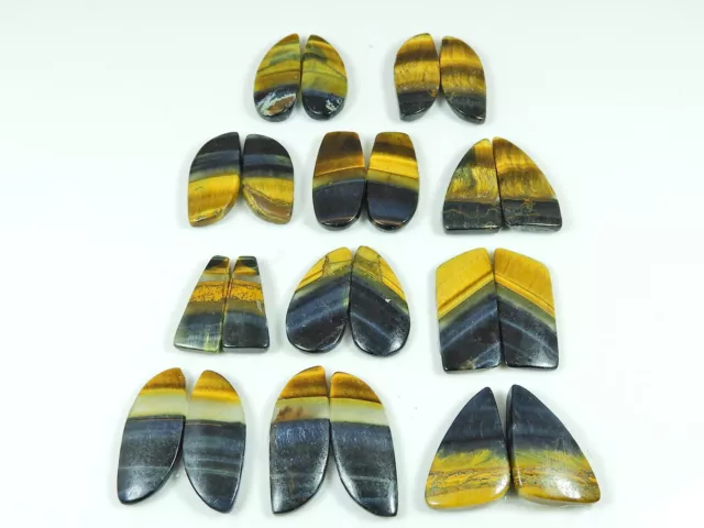 142Cts.RARE~ Natural Tiger Eye Matched Pair 11 Pair Lot Gemstone 18-22 MM o759 2