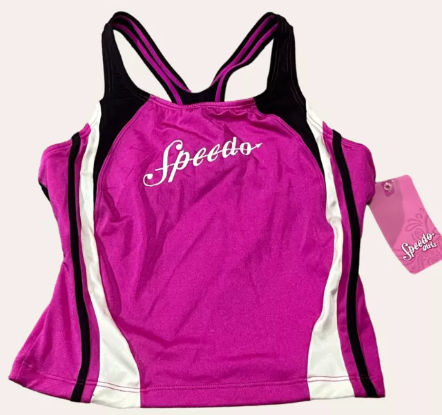 Speedo Tankini Swim Top Girls 16 Swimsuit Black Pink Splice Bathing Suit