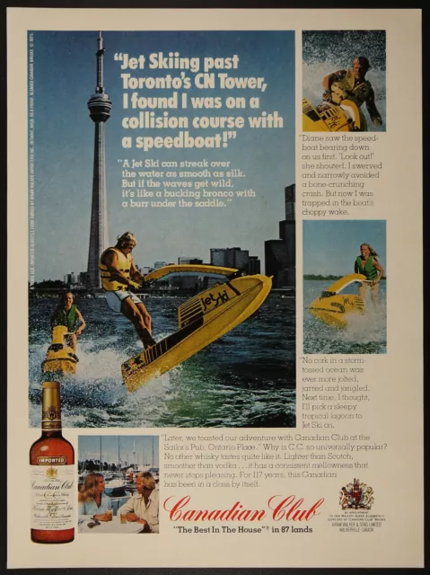 Canadian Club Whisky Jet Ski Toronto CN Tower Vintage Print Ad 1976