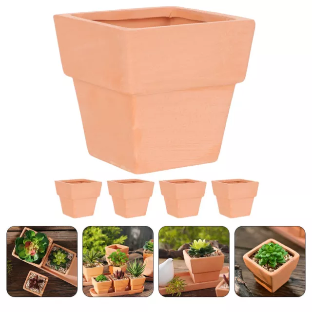 5 Pcs Terracotta Square Flower Pot Clay Succulent Planter Tiny Pots