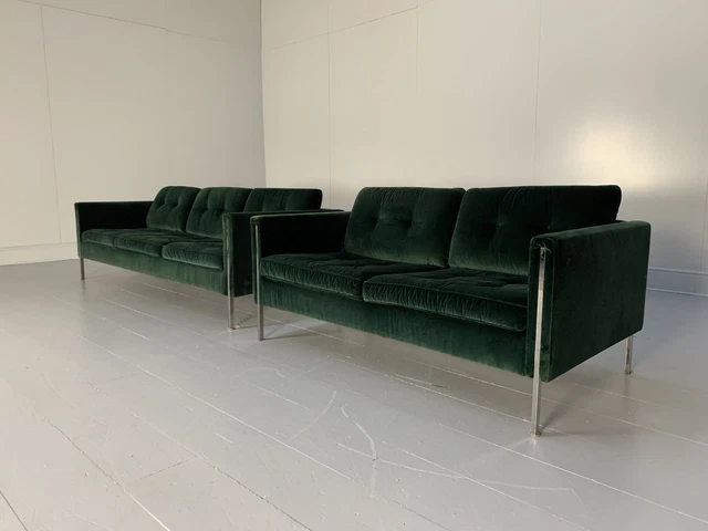 Pair of Ligne Roset "Andy" Sofas - In Dark Green "Varese" Velvet - RRP £12,000