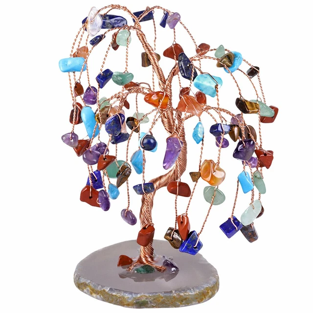 Natural Crystal Money Tree Bonsai Healing Chip Stone Figurine for Wealth Luck