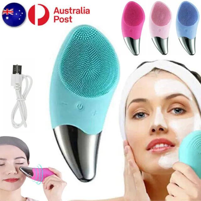 Silicone Electric Face Cleansing Brush Facial Skin Cleaner Cleaning Massager AU