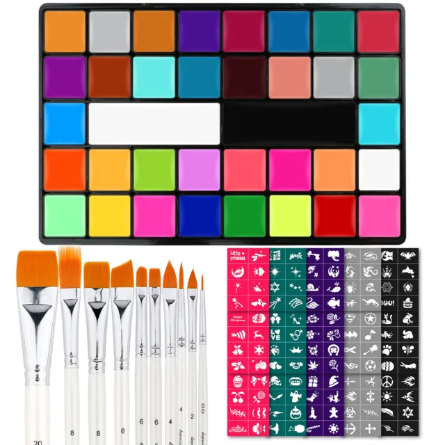 Professional Face Body Paint Kit 36 Colors Oil Face&Body Paint Brushes Stencils