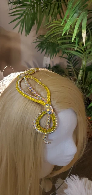 Women Ballroom Dance Jewelry Crystal AB Citrine Yellow Hair Piece