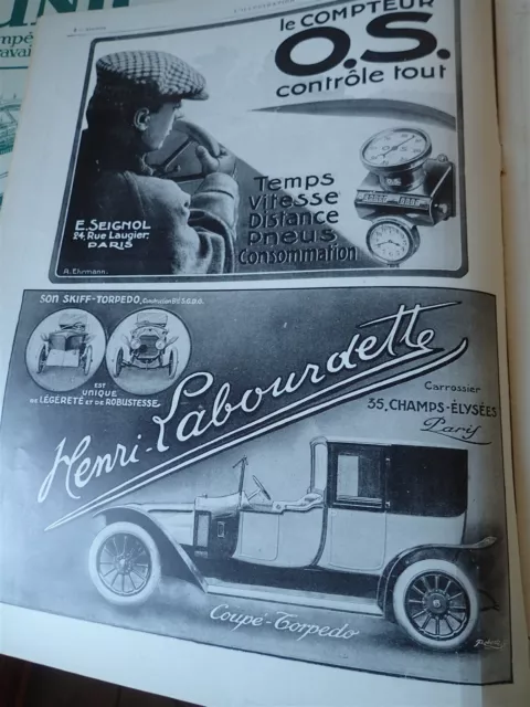 LABOURDETTE automobile + compteur O.S. publicité papier ILLUSTRATION 1914 col
