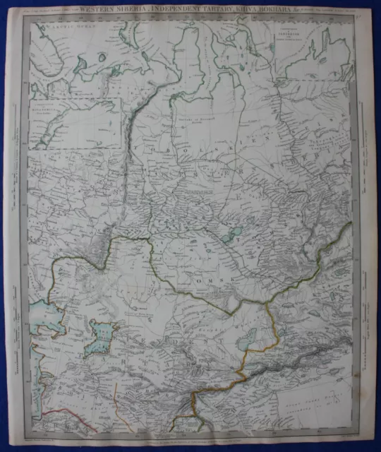 WESTERN SIBERIA, TARTARY, RUSSIA, UZBEKISTAN, original antique map, SDUK, 1844