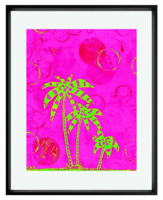 Palm Tree 11x14" Matted Art Print Key West Lilly Pulitzer Tropical Pink Green