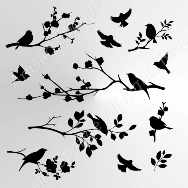 SET OF BIRDS Reusable Stencil A3 A4 A5 Romantic Shabby Chic Craft Art / Bird2