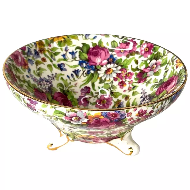 Royal Winton Summertime Chintz Open Sugar Bowl Ventnor Shape 3 Leg Pre 1960 VTG