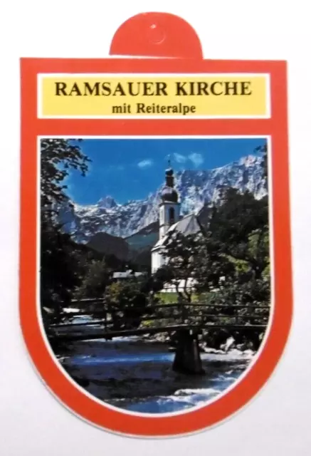 Souvenir-Aufkleber Ramsau Kirche St. Sebastian mit Reiteralpe Malerwinkel Bayern