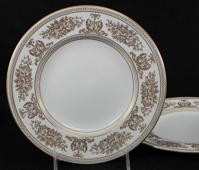 Wedgwood Columbia Doré Ensemble De 2 Salade Assiettes Doré Fleurs Blanc Corps