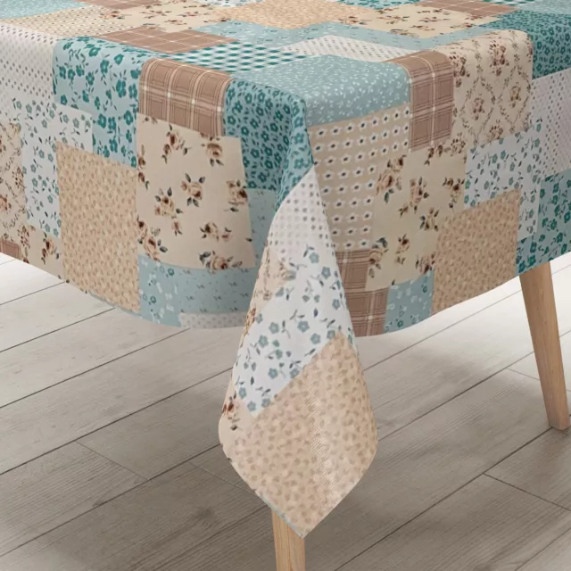 KEVKUS Nappe en Toile Cirée 01395-04 Patchwork Bleu Clair Fleurs Carré Rond Oval