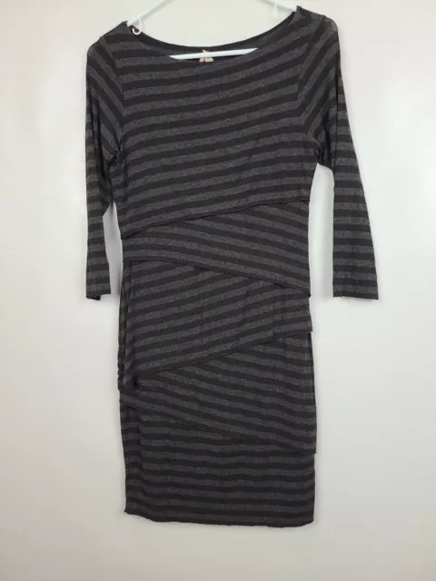 Bailey 44 Womens Dress Size Small Gray Black Striped Bandage Layered Column