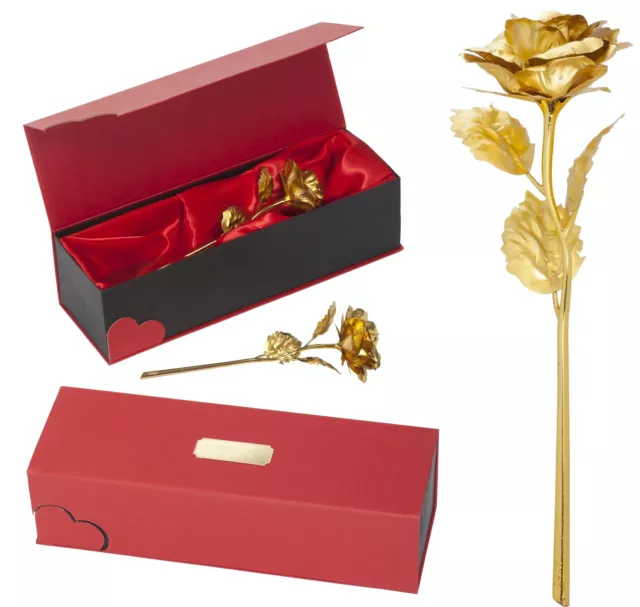 Goldene Vergoldete Gold Ewige Rose mit GRAVUR Valentinstag Weihnachts Geschenk