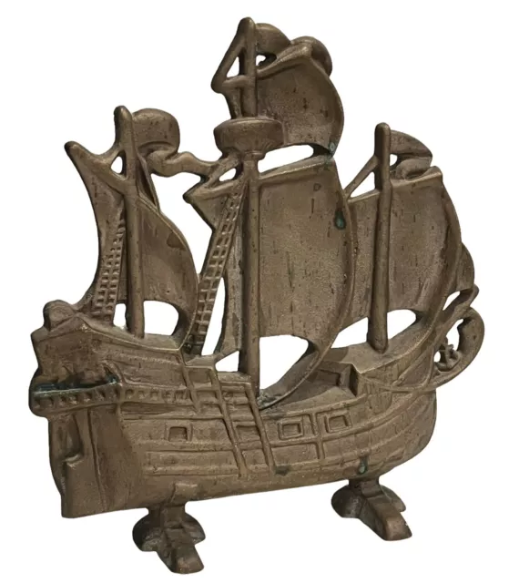 V TG Solid Brass Colonial SHIP DOORSTOP Sail Boat Sculpture Antique 11” Bookend!