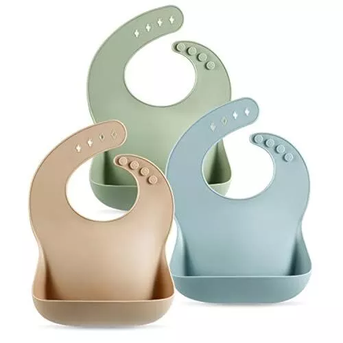 Juego de 3 lindos baberos de silicona para bebés y niños pequeños (10-72 meses) agua...