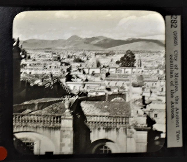 10-282 Magic Lantern Glass Slide Photo Mexico City Tenochtitlan Aztec Indians