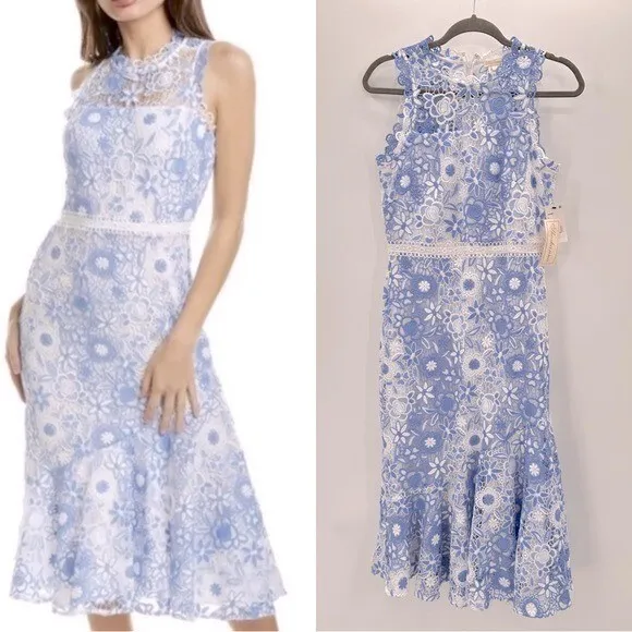 Shoshanna Anamaria Floral Lace Sleeveless Fit & Flare Midi Dress Size 6 NEW