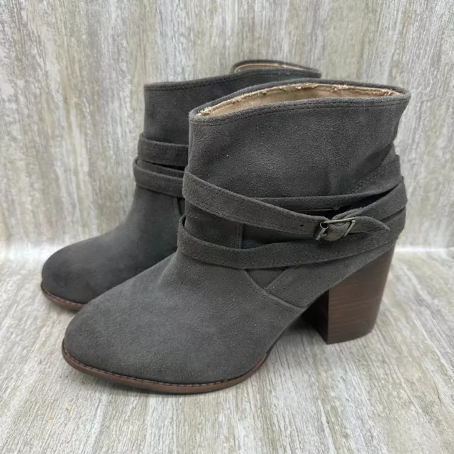 Splendid Laventa Booties Womens 9.5 Strappy Ankle Boots Gray Suede Block Heel