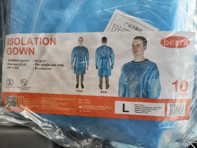 Beare Isolation Gown Non Surgical Single Use Only Size L
