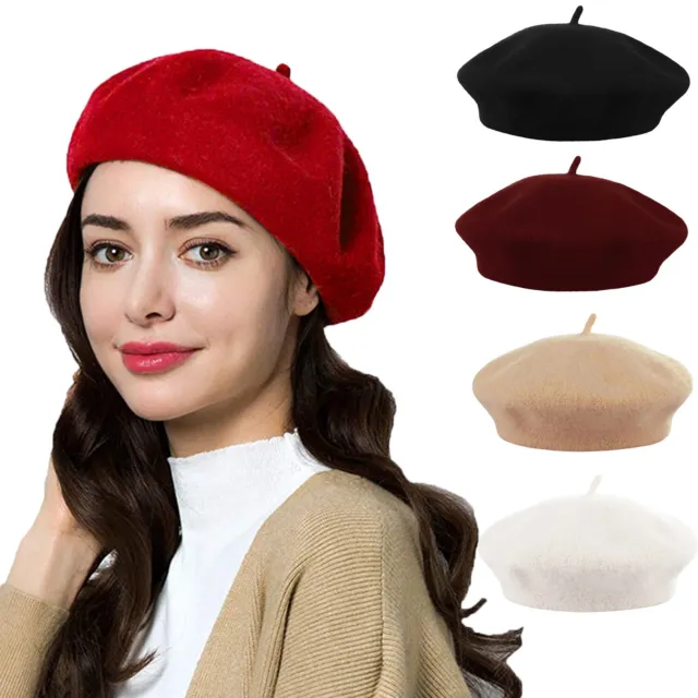Women Vintage French Style Beret Hat Lot Soft Wool Warm Cap Beanie Winter Autumn