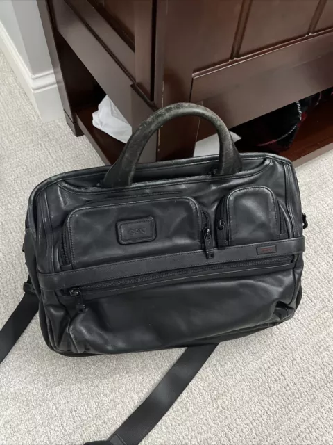 Tumi Alpha 3 leather Expandable Organizer Laptop Briefcase Large - Black