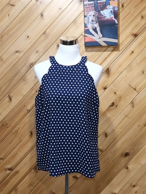 Monteau Los Angeles Womens Navy Blue Polka Dot Halter Top XL