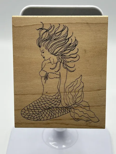 Wood Mounted Rubber Stamp Print. Sea Mermaid Card Making, Decoupage Crafts.