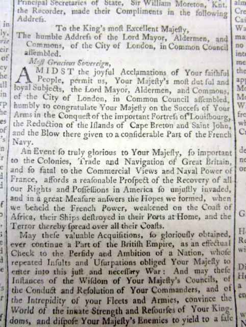 1758 French & Indian War newspaper BRITISH SIEGE of LOUISBURG Cape Breton CANADA 3