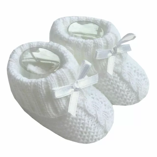 Newborn Baby Booties Baby Boys Girls Knitted White Bootees with Bow 0-3 Months