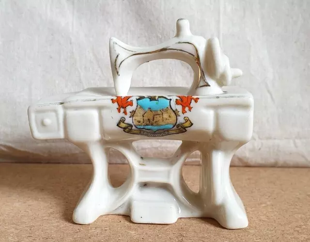 Carlton China Crested Ware Sewing Machine with Llandudno Crest