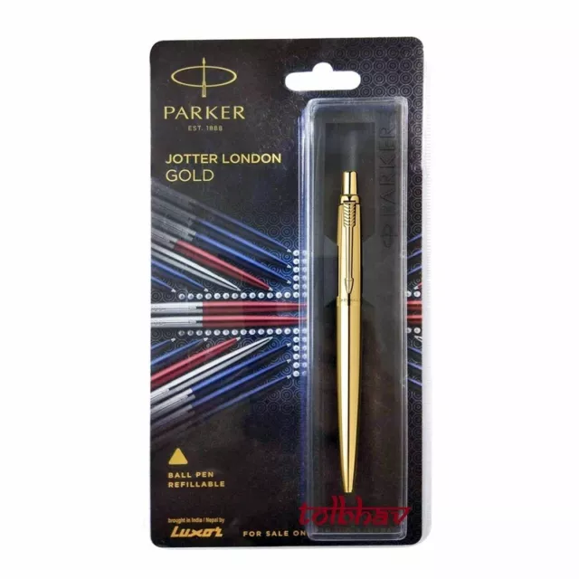 Parker Jotter Gold GT Penna a sfera BP New Gold Trim e corpo Quink Blue Ink...