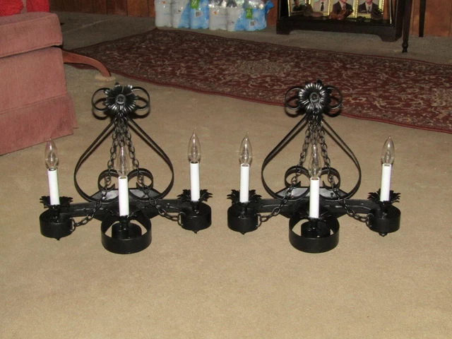 2-1960 Spanish Wrought Iron Sconces In Exceptional Cond. 3L Ea Heavy. Exc Wiring