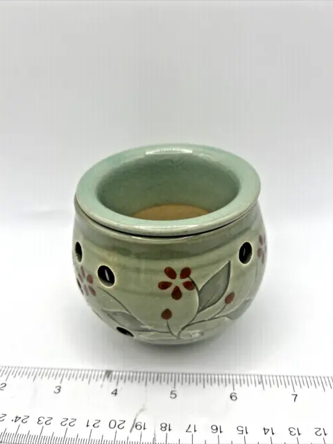 Vintage Korean 2 Pc Celadon Tea Cup and Infuser / Strainer Crackle Glazed