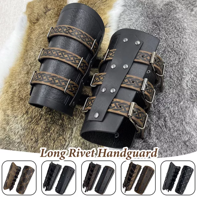 1 Pair Nordic Viking Vegvisir Embossed Arm Bracers Medieval PU Leather Arm  Guards Viking Leather Bracers Cosplay Jewelry 