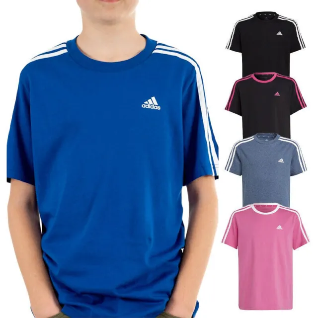 Adidas 3 Rayas Infantil Camisetas Niños Manga Corta Cuello Redondo Algodón Suave