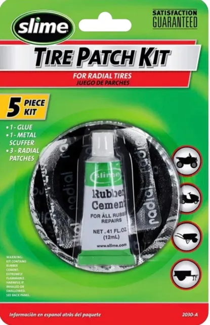 Slime 2030-A ‎ABS Tire Patch Kit with Glue for ATVs/Mowers/Bicycles/Wheelbarrows