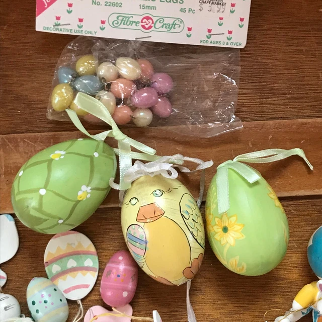 Large Lot of Painted Plastic Mini Iridescent Easter Egg & Wood Stained Glass Bun 2