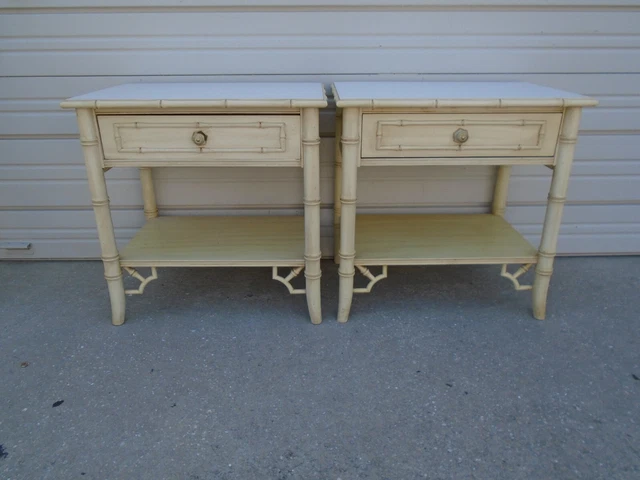 Fretwork Thomasville Pair Faux Bamboo Nightstands Hollywood Regency Allegro 2 Fretwork Thomasville Pair Faux Bamboo Nightstands Hollywood Regency Allegro 2